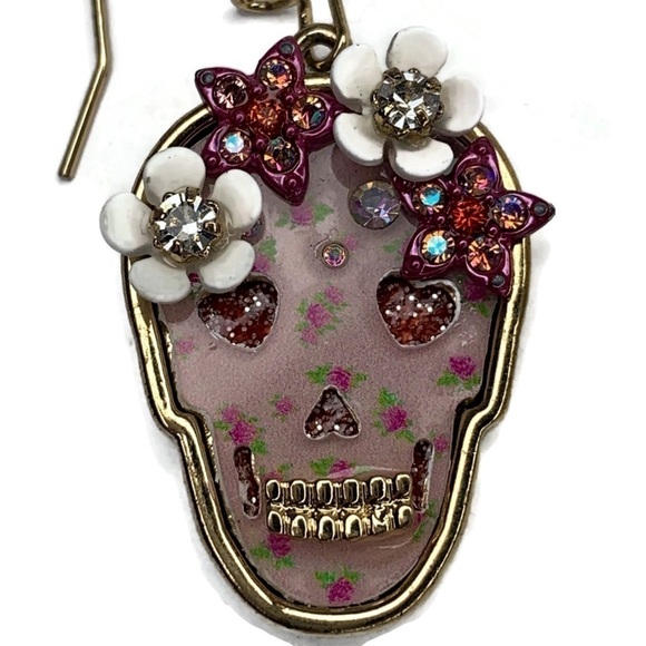 Betsey Johnson Sugar Skull Pink Earrings Halloween - Picture 6 of 8